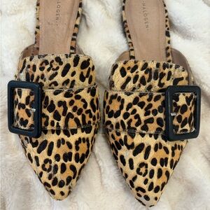 Halogen Leopard Print Mules with Black Accent